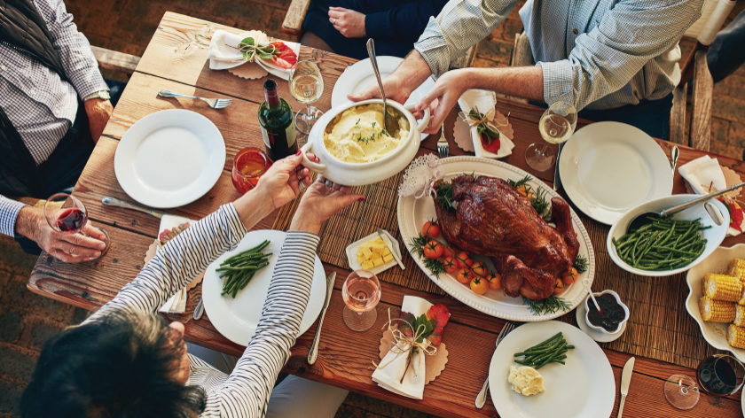 Family sharing a meal for thanksgiving during pandemic - Vitality