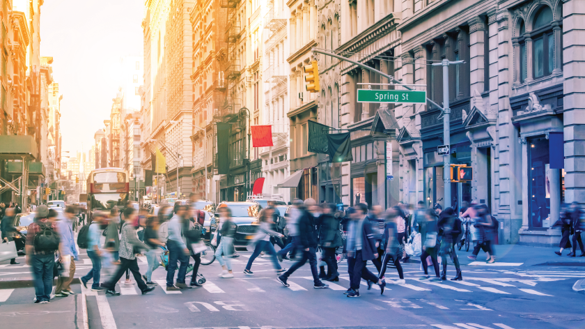 People walking busy city crosswalk - Vitality